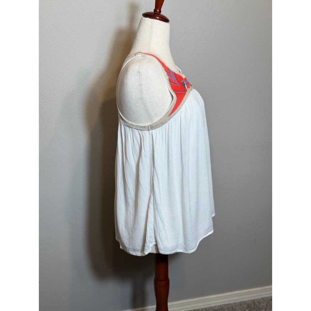 Willow & Clay top red tan embroidered lined white swing sleeveless blouse Sz M - Picture 4 of 9